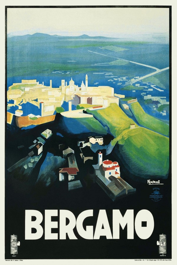 Bergamo Art Deco Vintage Italian Travel Poster  Print